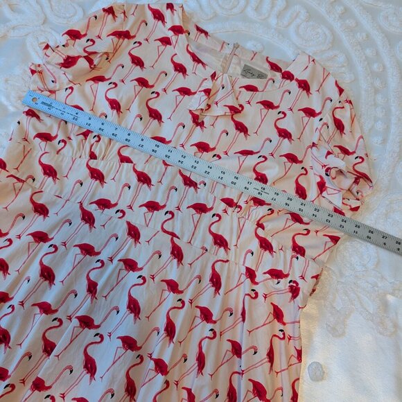 Lindy Bop Flamingo Print Midi Dress - Pink and Cream - Picture 5 of 13